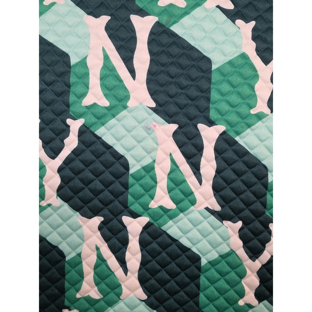 MLB‎ New York Yankees Mens S/M Green Quilted Monogram Short Sleeve Shirt NY Logo - Picture 2 of 9